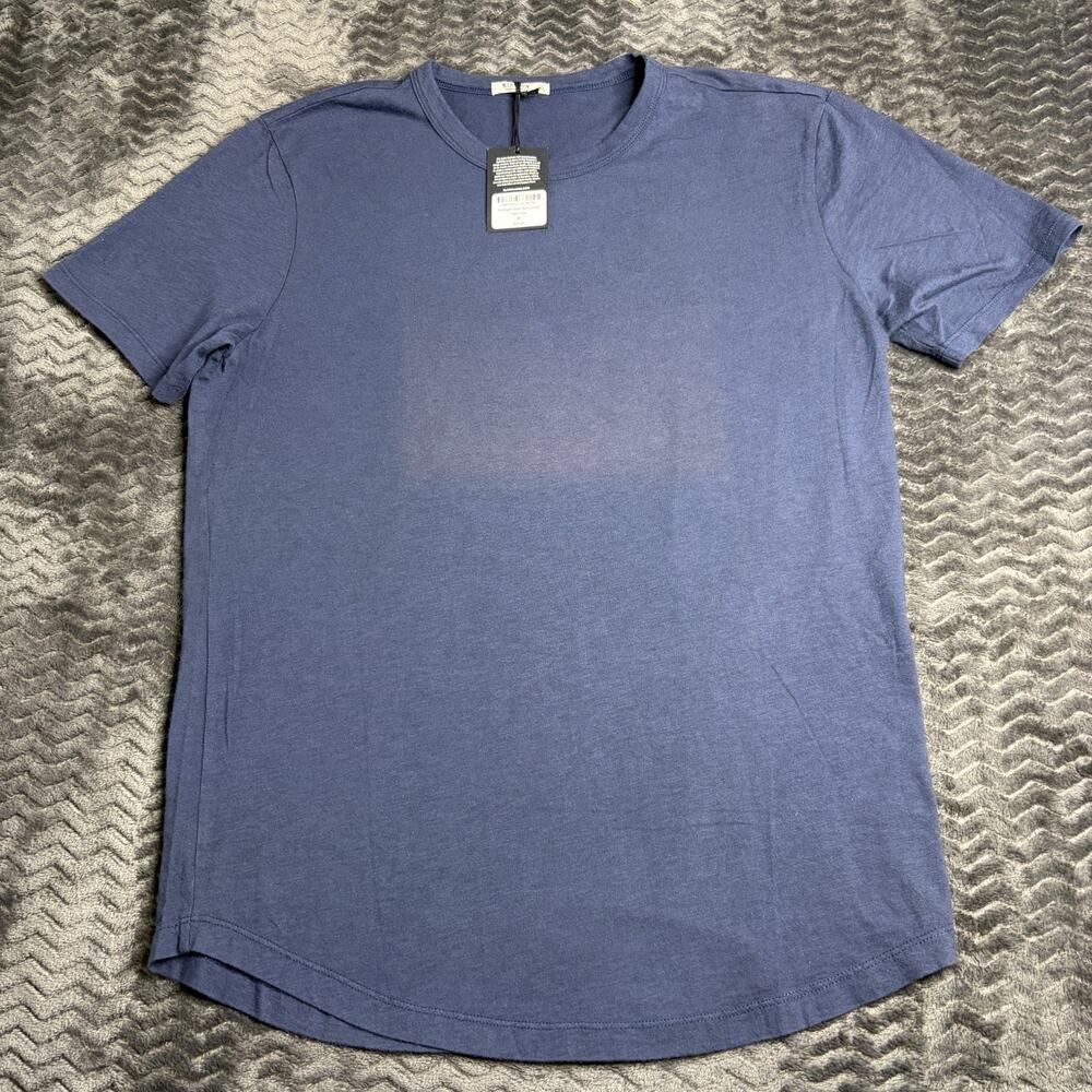 Buck Mason Slub Short Sleeve Curved Hem T Shirt Medium Tall Midnight Navy NWT